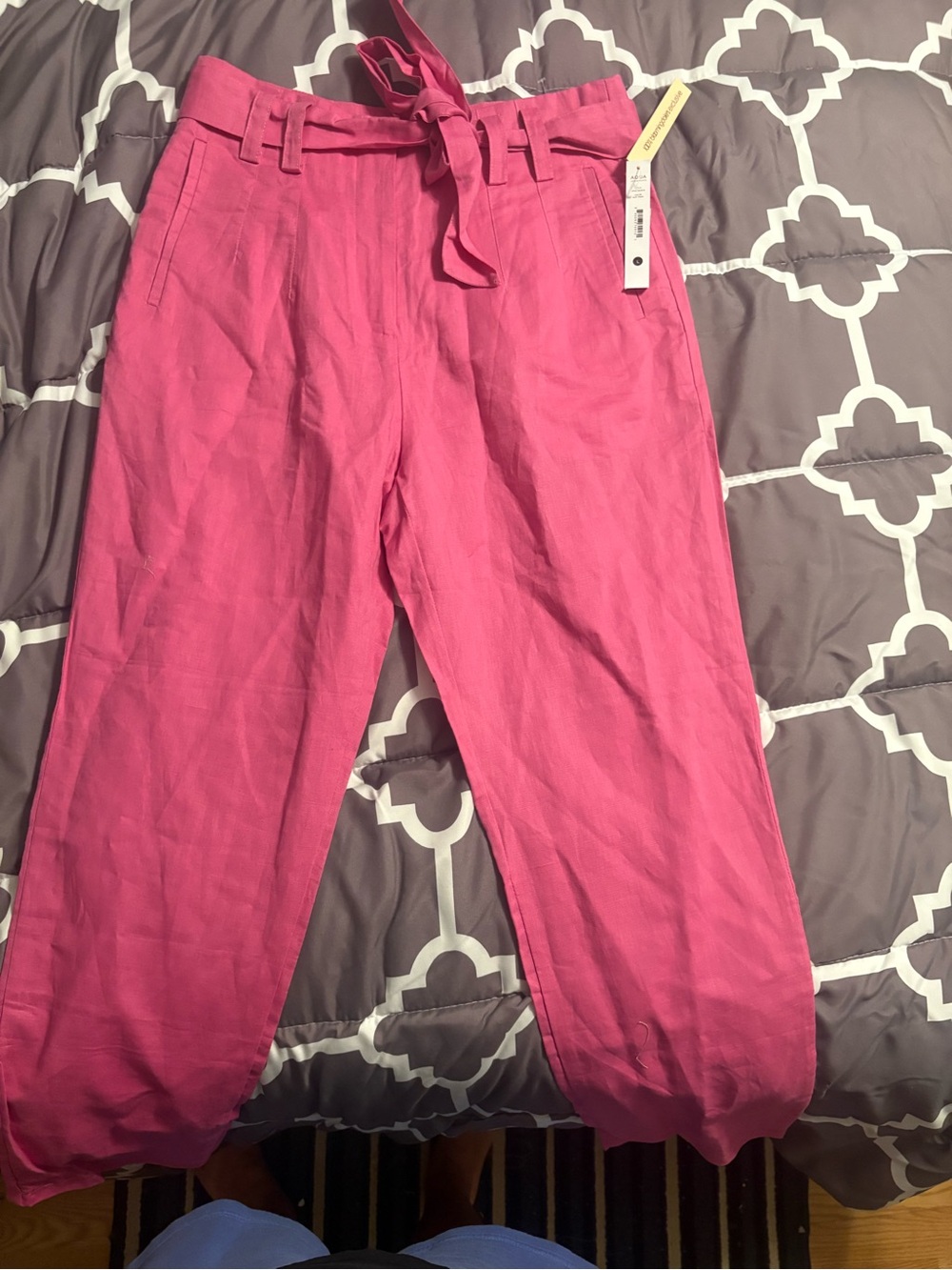 Aqua Bloomingdale’s Fuchsia High-Waist Paperbag Ankle Pants